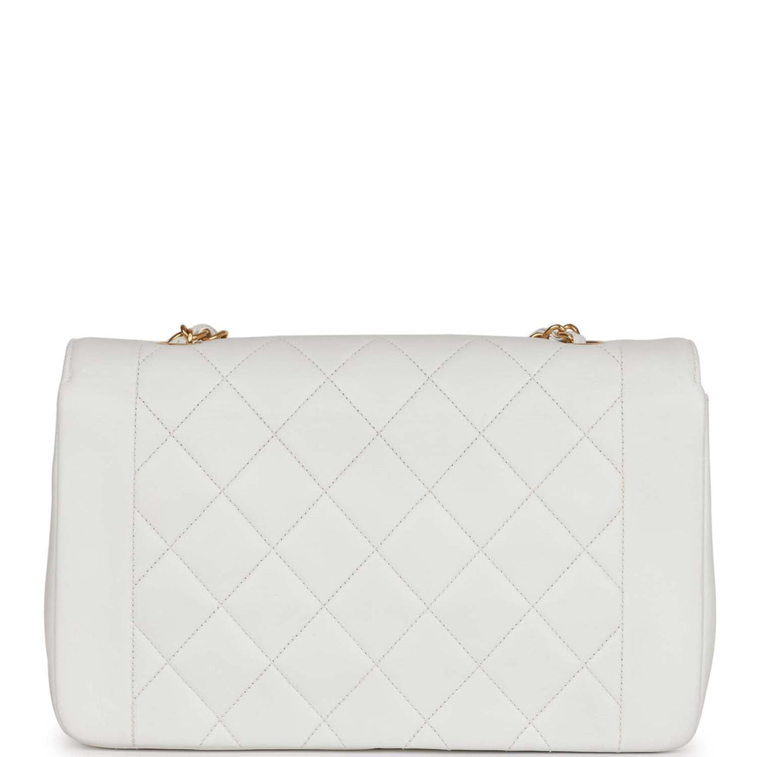 Vintage Top Quality Chanel Medium Diana Flap Bag White Lambskin Gold Hardware