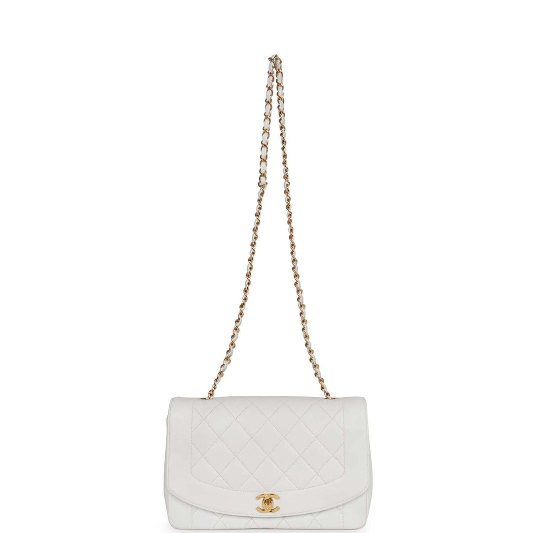 Vintage Top Quality Chanel Medium Diana Flap Bag White Lambskin Gold Hardware