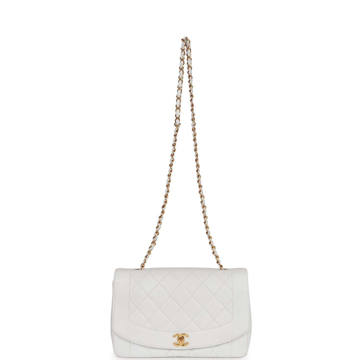 Vintage Top Quality Chanel Medium Diana Flap Bag White Lambskin Gold Hardware