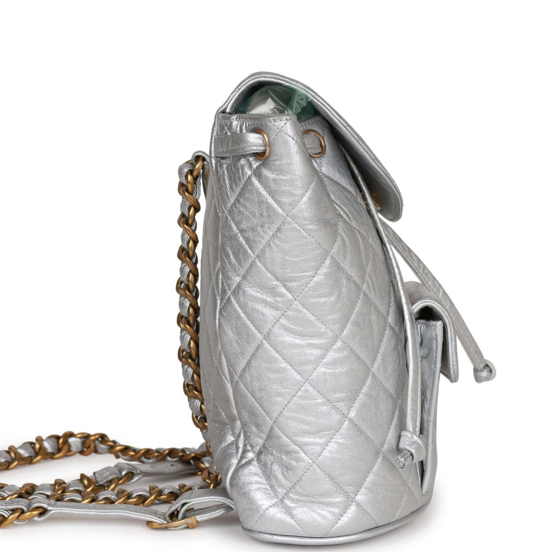 Vintage Top Quality Chanel Duma Backpack Silver Metallic Lambskin Gold Hardware