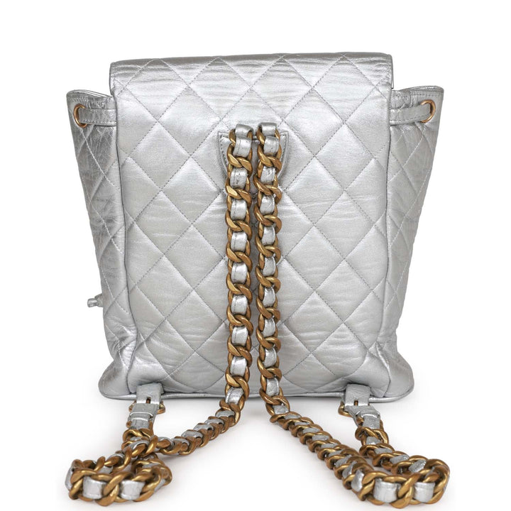Vintage Top Quality Chanel Duma Backpack Silver Metallic Lambskin Gold Hardware