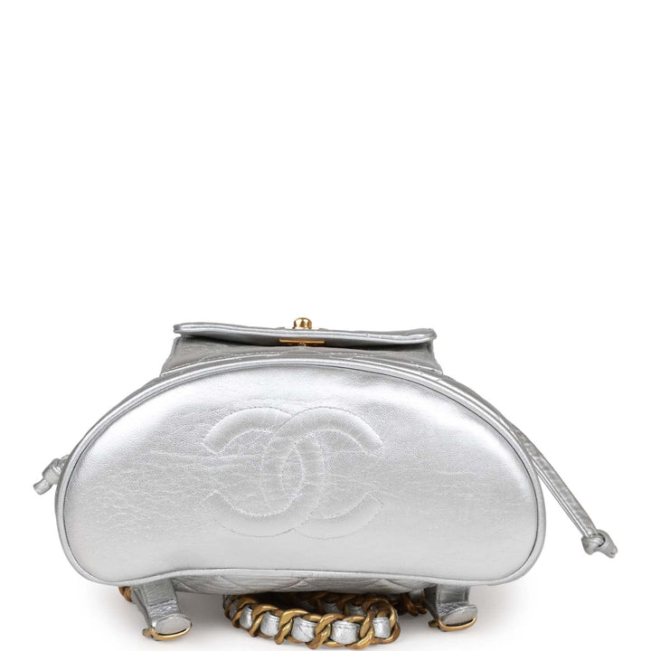 Vintage Top Quality Chanel Duma Backpack Silver Metallic Lambskin Gold Hardware