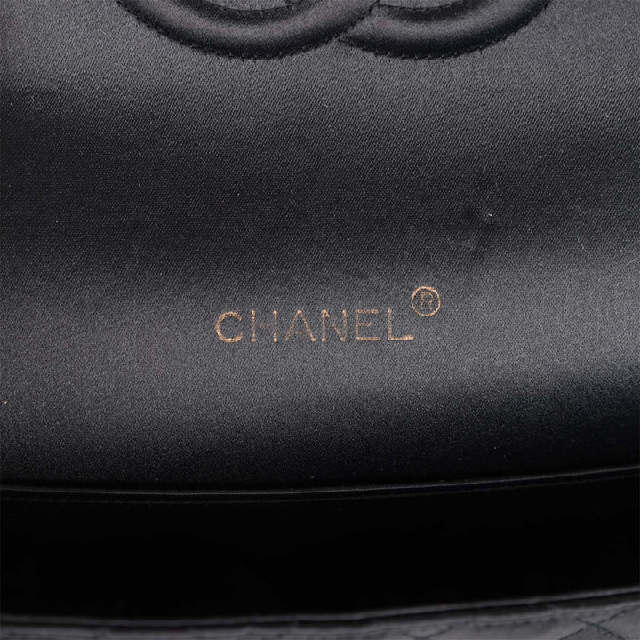 Vintage Top Quality Chanel Gripoix Pearl Chain Bag Black Satin Gold Hardware