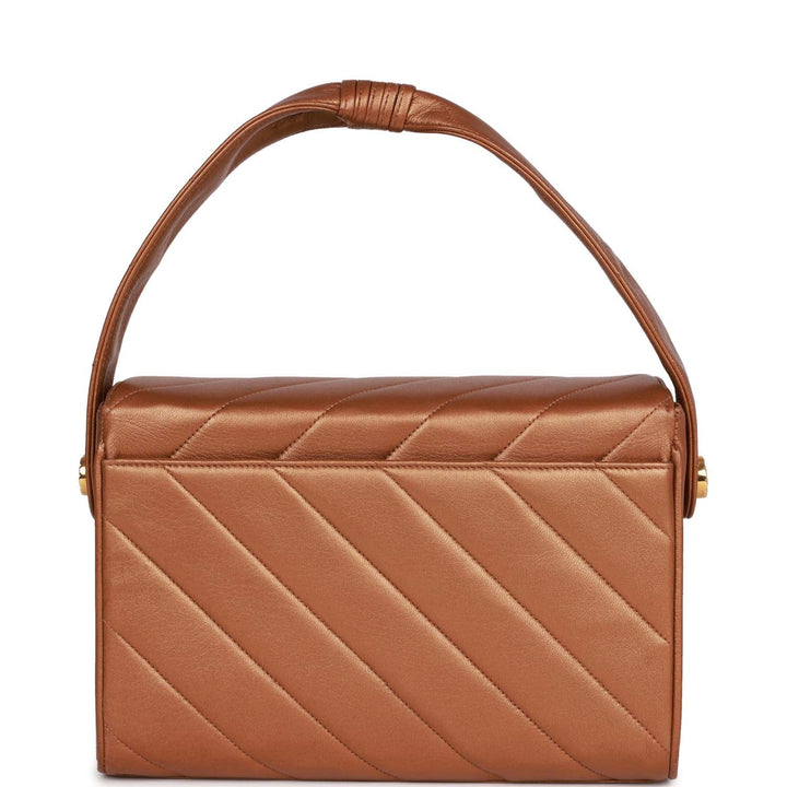 Vintage Top Quality Chanel Flap Bag Bronze Diagonal Quilted Calfskin Gold Hardware
