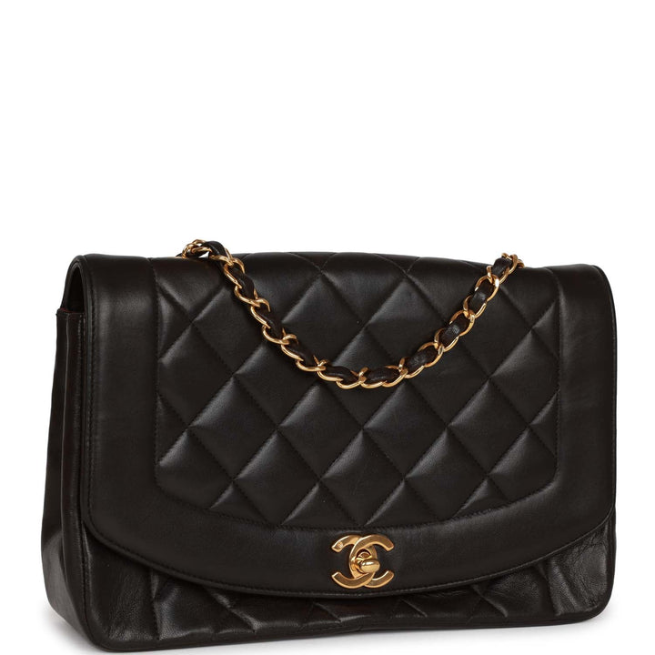 Vintage Top Quality Chanel Medium Diana Flap Bag Black Lambskin Gold Hardware