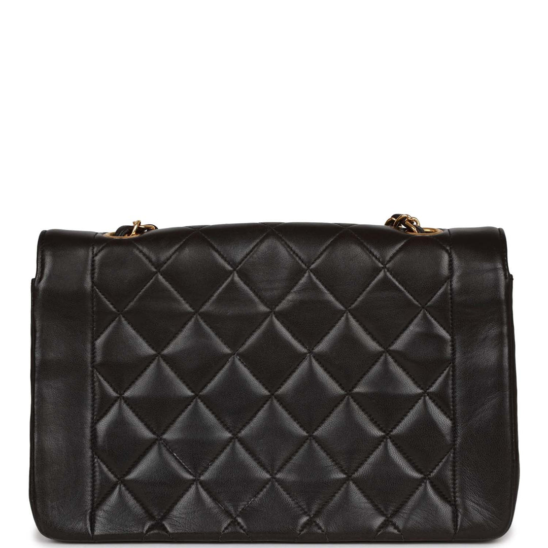 Vintage Top Quality Chanel Medium Diana Flap Bag Black Lambskin Gold Hardware