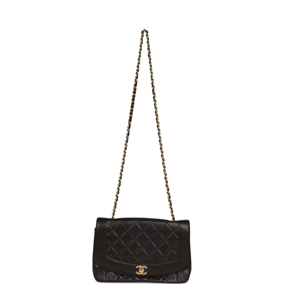 Vintage Top Quality Chanel Medium Diana Flap Bag Black Lambskin Gold Hardware