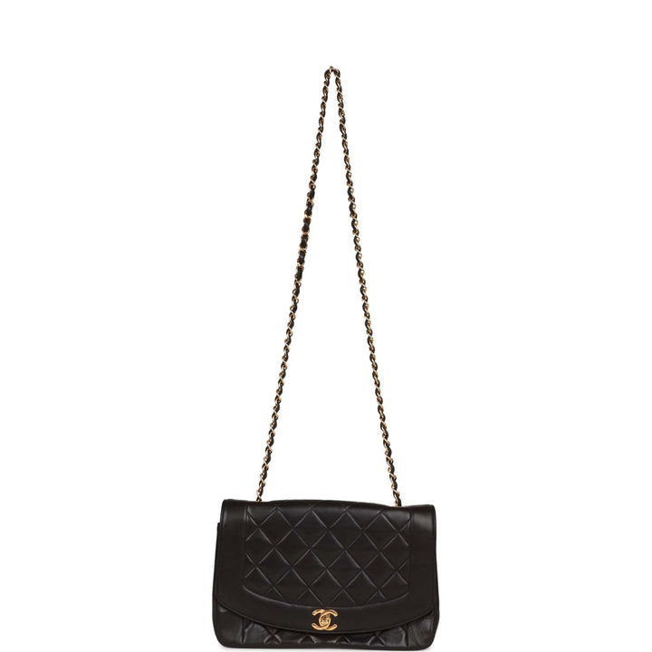 Vintage Top Quality Chanel Medium Diana Flap Bag Black Lambskin Gold Hardware