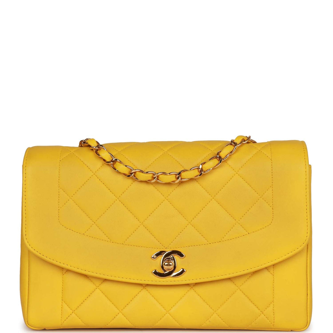 Vintage Top Quality Chanel Medium Diana Flap Bag Yellow Lambskin Gold Hardware
