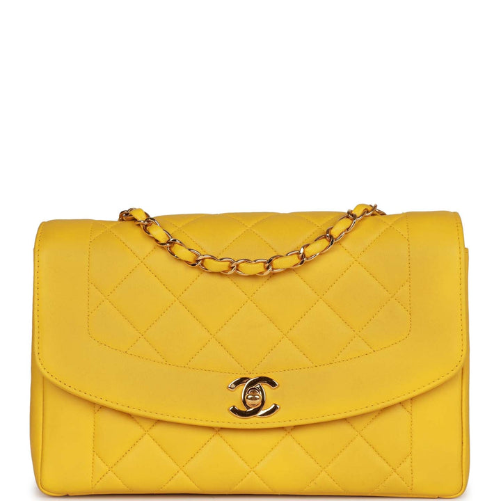 Vintage Top Quality Chanel Medium Diana Flap Bag Yellow Lambskin Gold Hardware