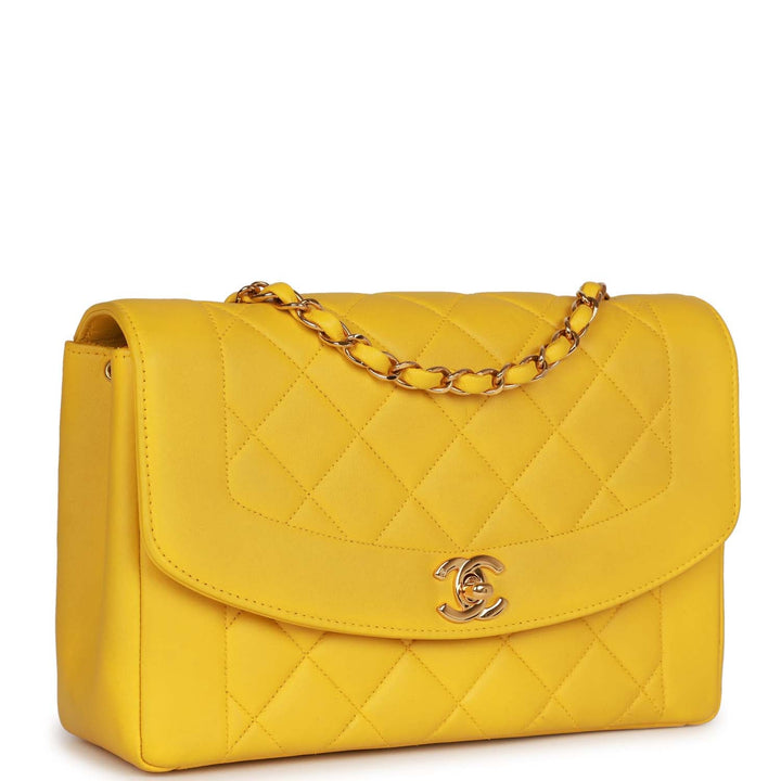 Vintage Top Quality Chanel Medium Diana Flap Bag Yellow Lambskin Gold Hardware