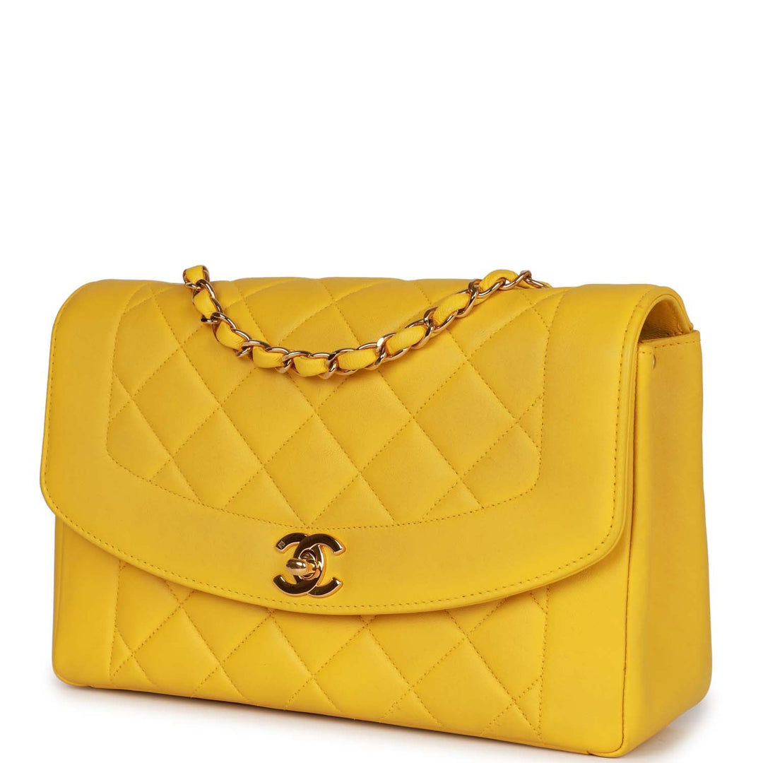 Vintage Top Quality Chanel Medium Diana Flap Bag Yellow Lambskin Gold Hardware
