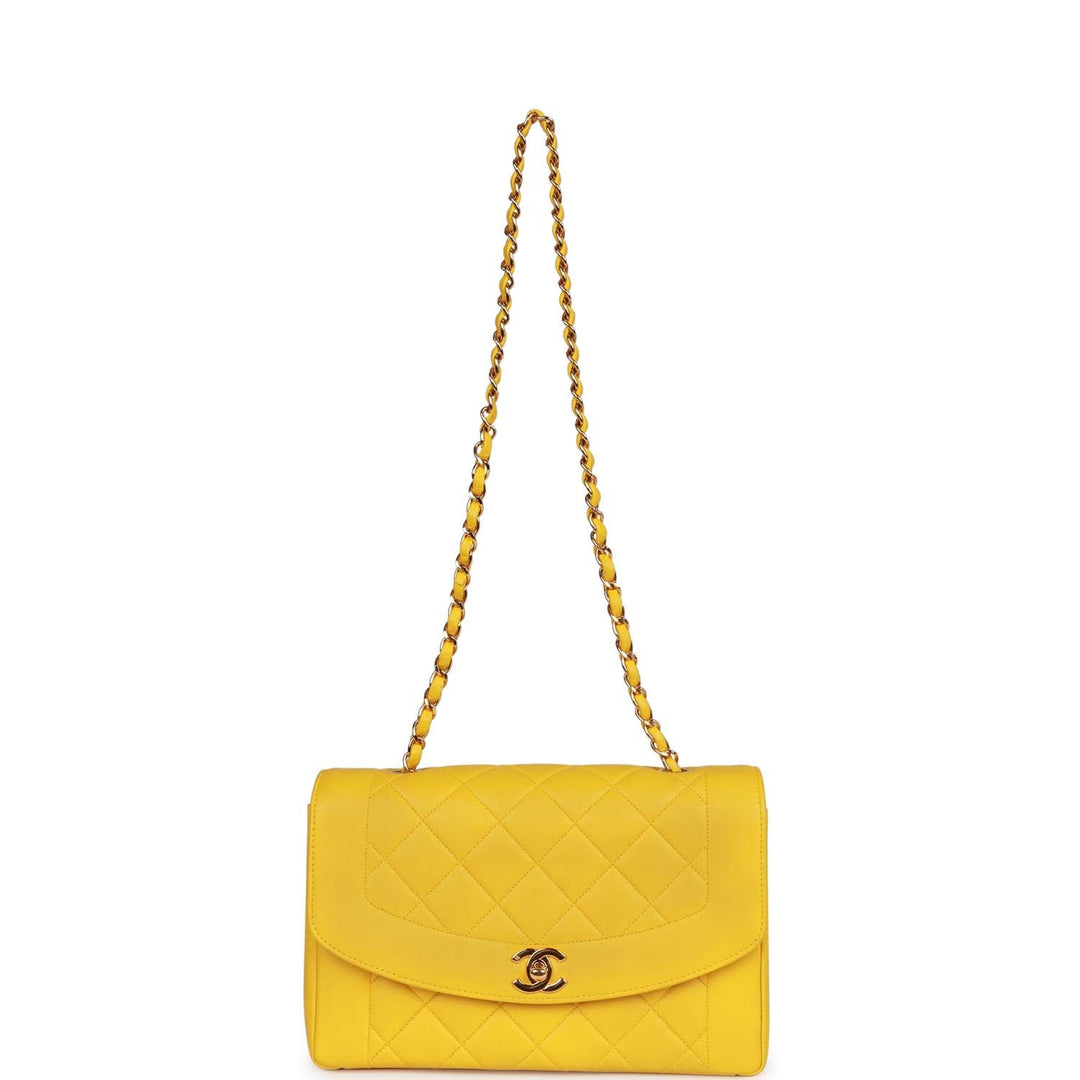 Vintage Top Quality Chanel Medium Diana Flap Bag Yellow Lambskin Gold Hardware