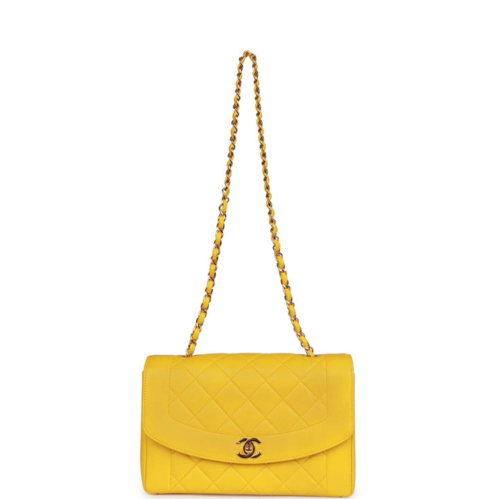 Vintage Top Quality Chanel Medium Diana Flap Bag Yellow Lambskin Gold Hardware