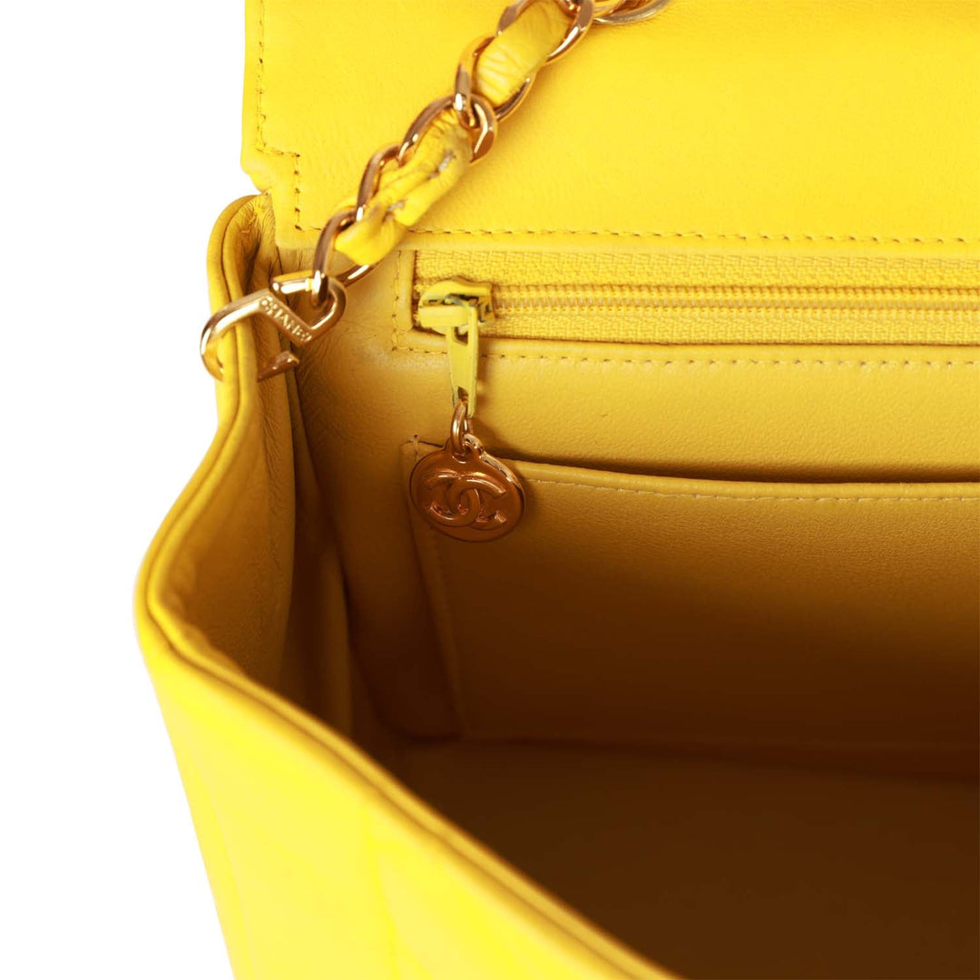 Vintage Top Quality Chanel Medium Diana Flap Bag Yellow Lambskin Gold Hardware