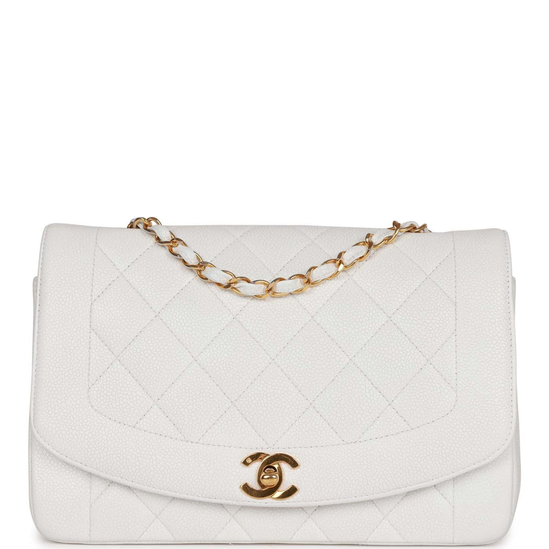 Vintage Top Quality Chanel Medium Diana Flap Bag White Caviar Gold Hardware