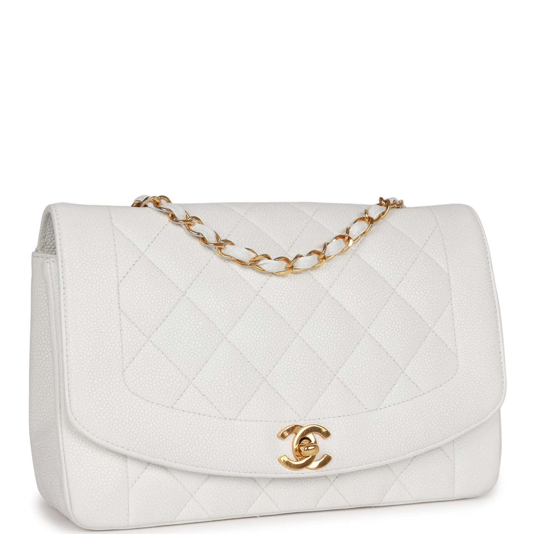 Vintage Top Quality Chanel Medium Diana Flap Bag White Caviar Gold Hardware