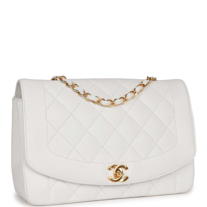 Vintage Top Quality Chanel Medium Diana Flap Bag White Caviar Gold Hardware
