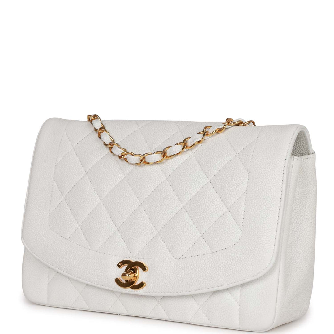 Vintage Top Quality Chanel Medium Diana Flap Bag White Caviar Gold Hardware