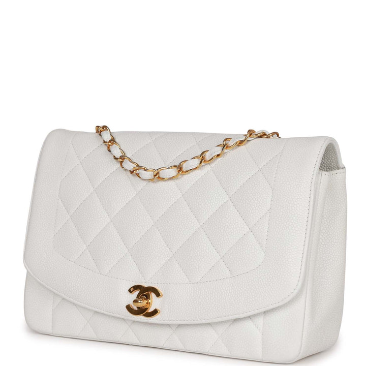 Vintage Top Quality Chanel Medium Diana Flap Bag White Caviar Gold Hardware