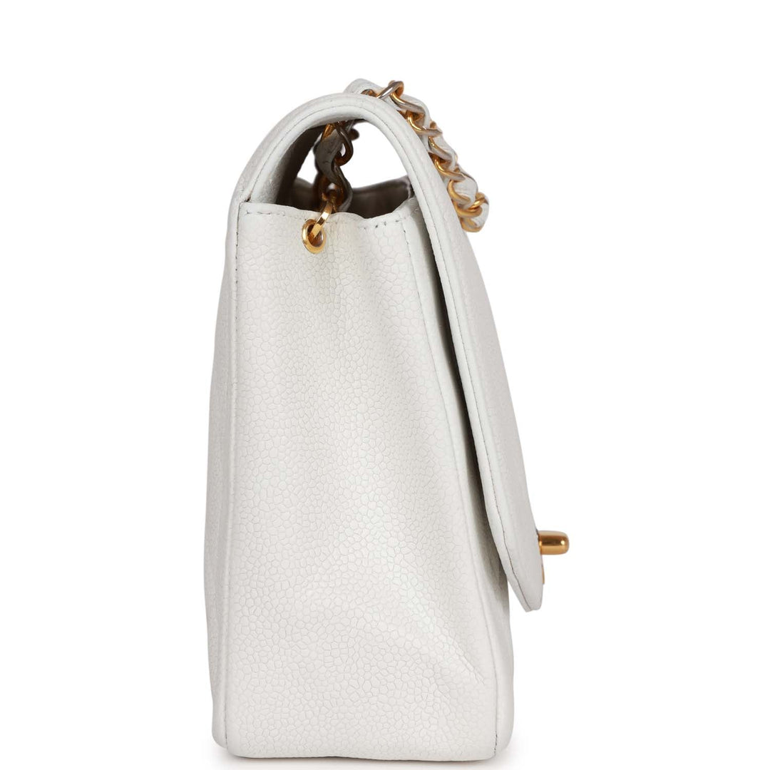 Vintage Top Quality Chanel Medium Diana Flap Bag White Caviar Gold Hardware
