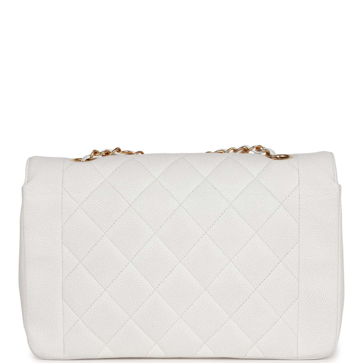 Vintage Top Quality Chanel Medium Diana Flap Bag White Caviar Gold Hardware