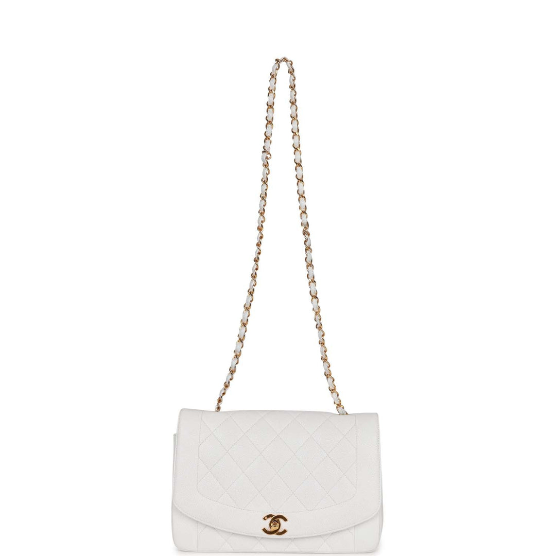 Vintage Top Quality Chanel Medium Diana Flap Bag White Caviar Gold Hardware
