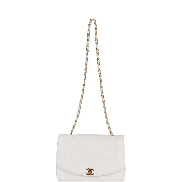 Vintage Top Quality Chanel Medium Diana Flap Bag White Caviar Gold Hardware
