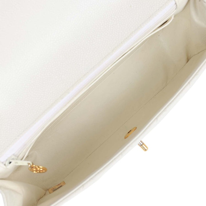 Vintage Top Quality Chanel Medium Diana Flap Bag White Caviar Gold Hardware