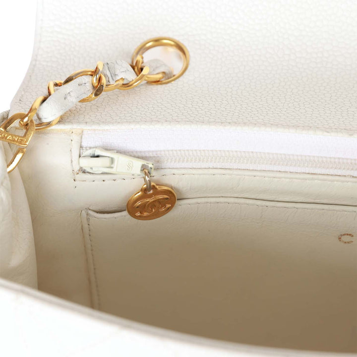 Vintage Top Quality Chanel Medium Diana Flap Bag White Caviar Gold Hardware