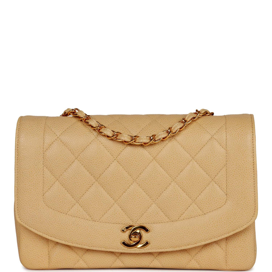 Vintage Top Quality Chanel Medium Diana Flap Bag Beige Caviar Gold Hardware