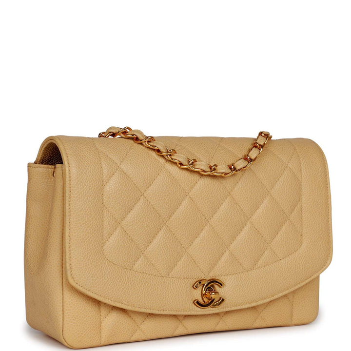 Vintage Top Quality Chanel Medium Diana Flap Bag Beige Caviar Gold Hardware