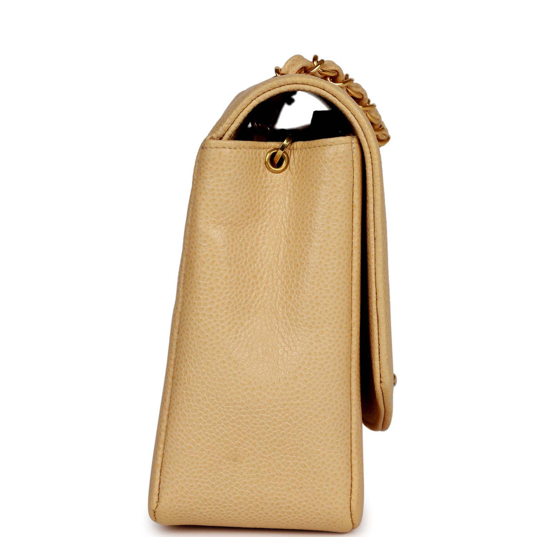 Vintage Top Quality Chanel Medium Diana Flap Bag Beige Caviar Gold Hardware