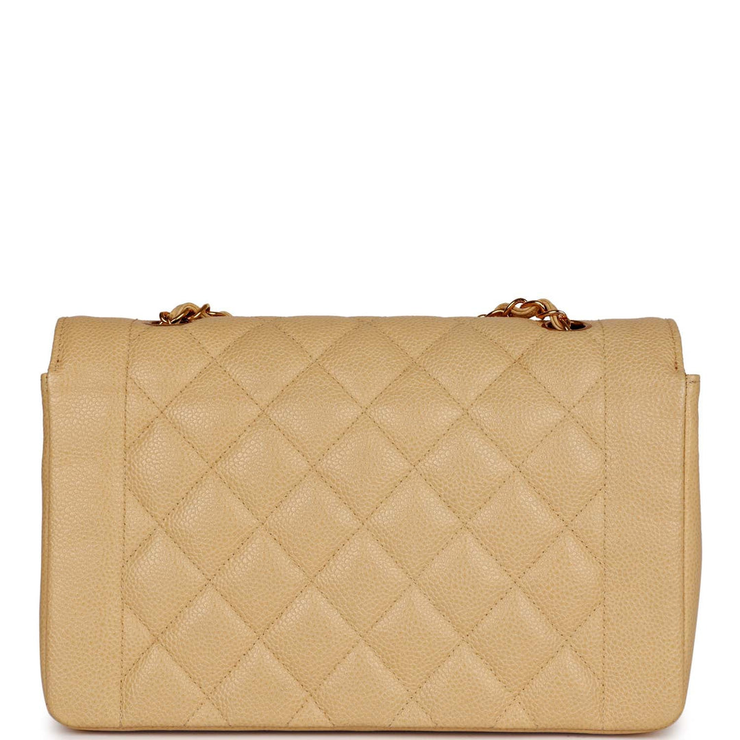 Vintage Top Quality Chanel Medium Diana Flap Bag Beige Caviar Gold Hardware