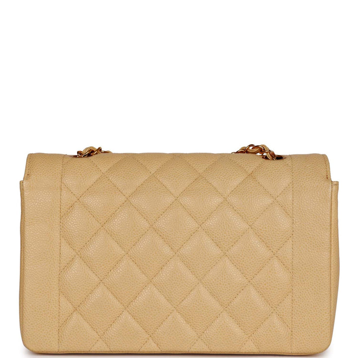 Vintage Top Quality Chanel Medium Diana Flap Bag Beige Caviar Gold Hardware