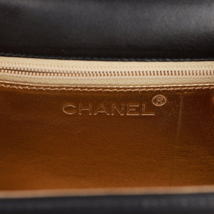 Vintage Top Quality Chanel Flap Bag with Top Handle Black Lambskin Gold Hardware