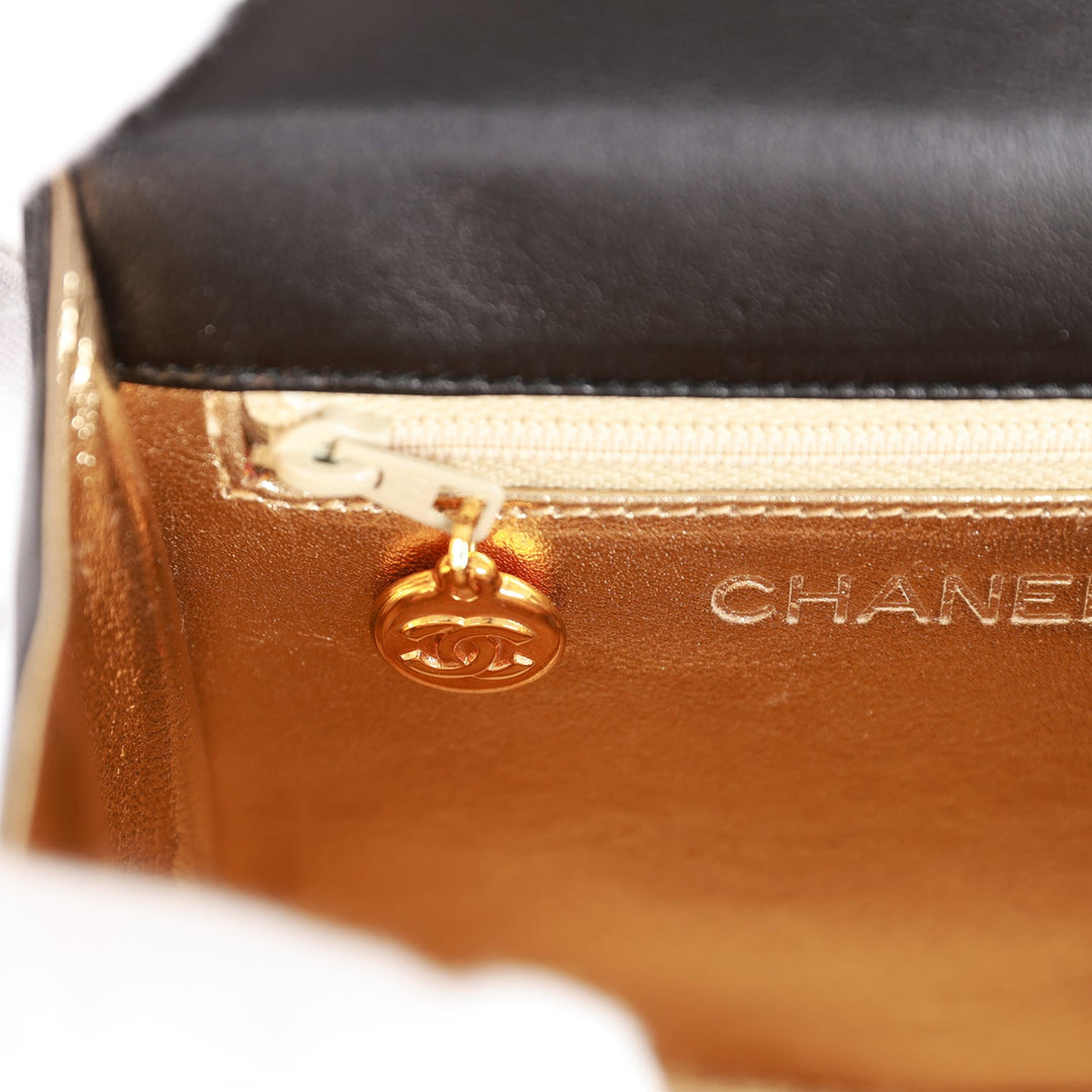 Vintage Top Quality Chanel Flap Bag with Top Handle Black Lambskin Gold Hardware