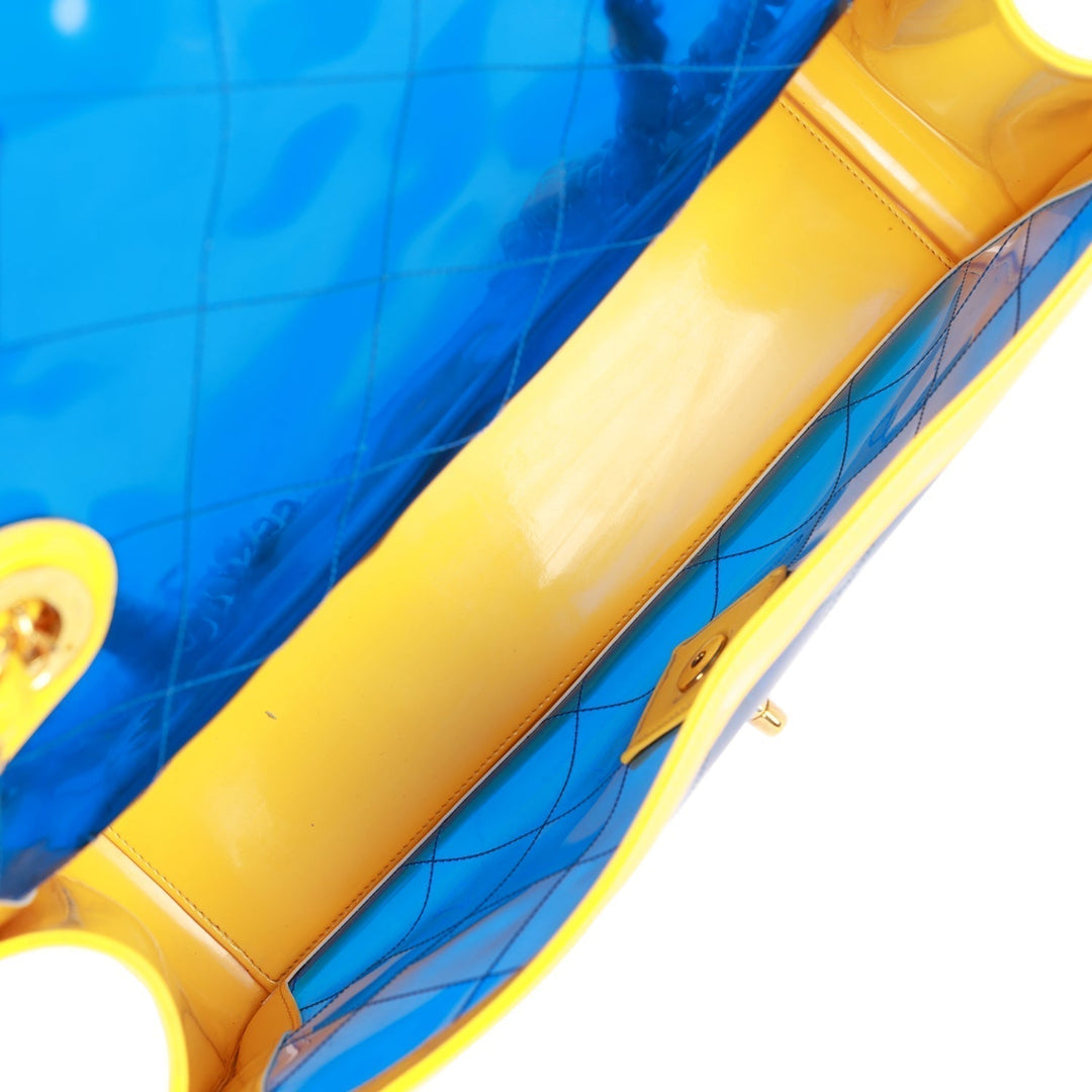 Vintage Top Quality Chanel Maxi Flap Bag Yellow/Blue Quilted Patent Leather Gold Hardware