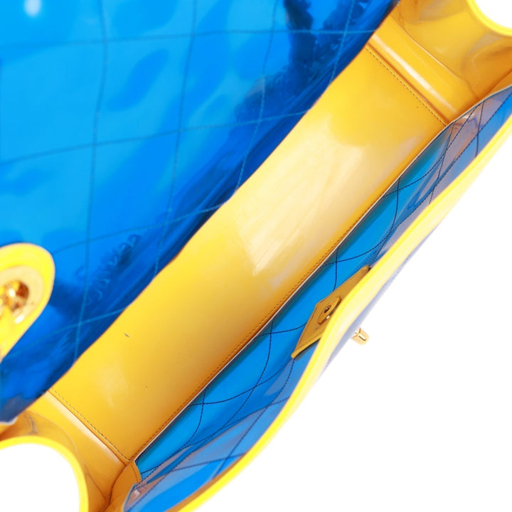 Vintage Top Quality Chanel Maxi Flap Bag Yellow/Blue Quilted Patent Leather Gold Hardware