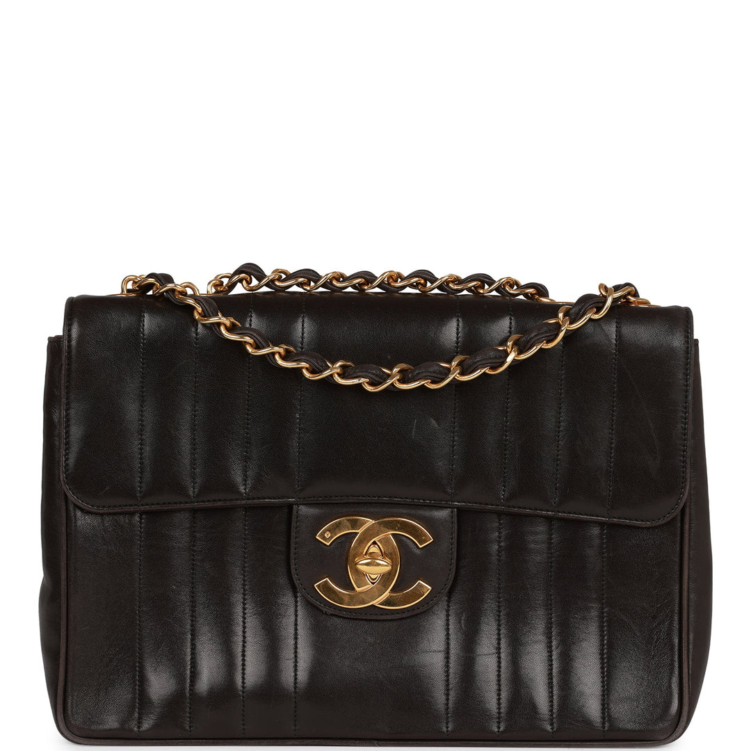 Vintage Top Quality Chanel Mademoiselle Jumbo Single Flap Black Lambskin Gold Hardware