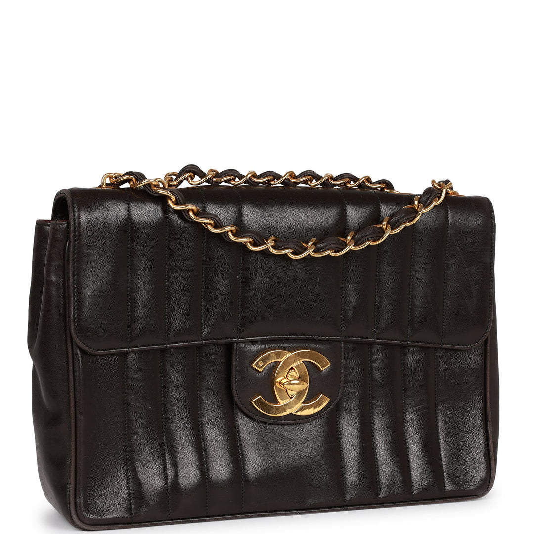 Vintage Top Quality Chanel Mademoiselle Jumbo Single Flap Black Lambskin Gold Hardware