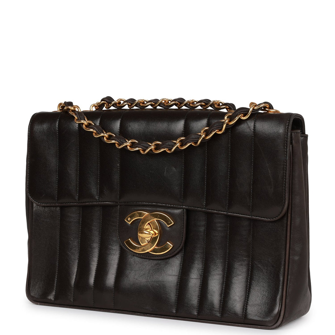 Vintage Top Quality Chanel Mademoiselle Jumbo Single Flap Black Lambskin Gold Hardware