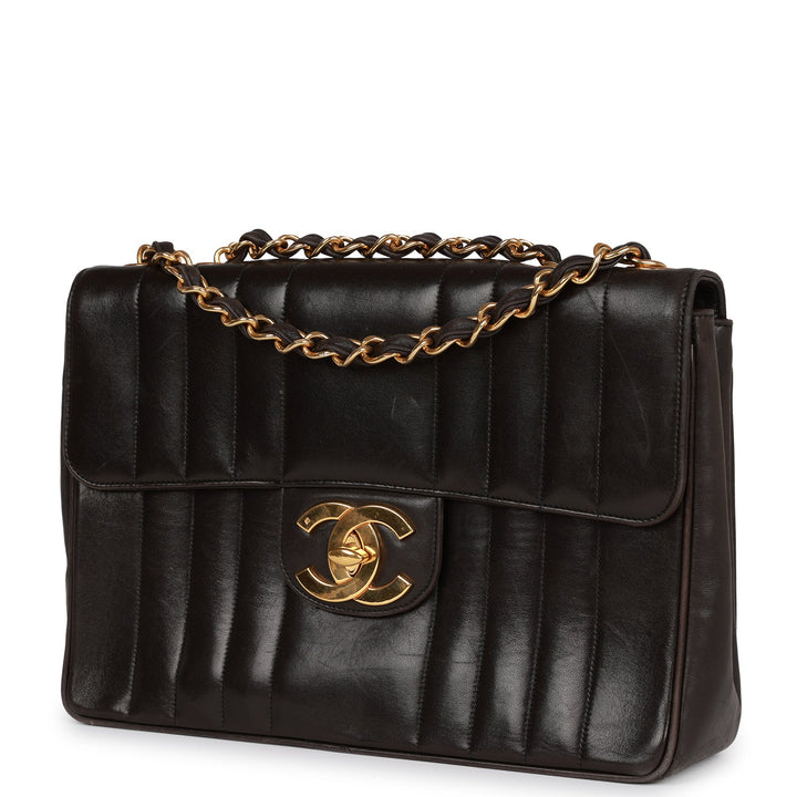 Vintage Top Quality Chanel Mademoiselle Jumbo Single Flap Black Lambskin Gold Hardware