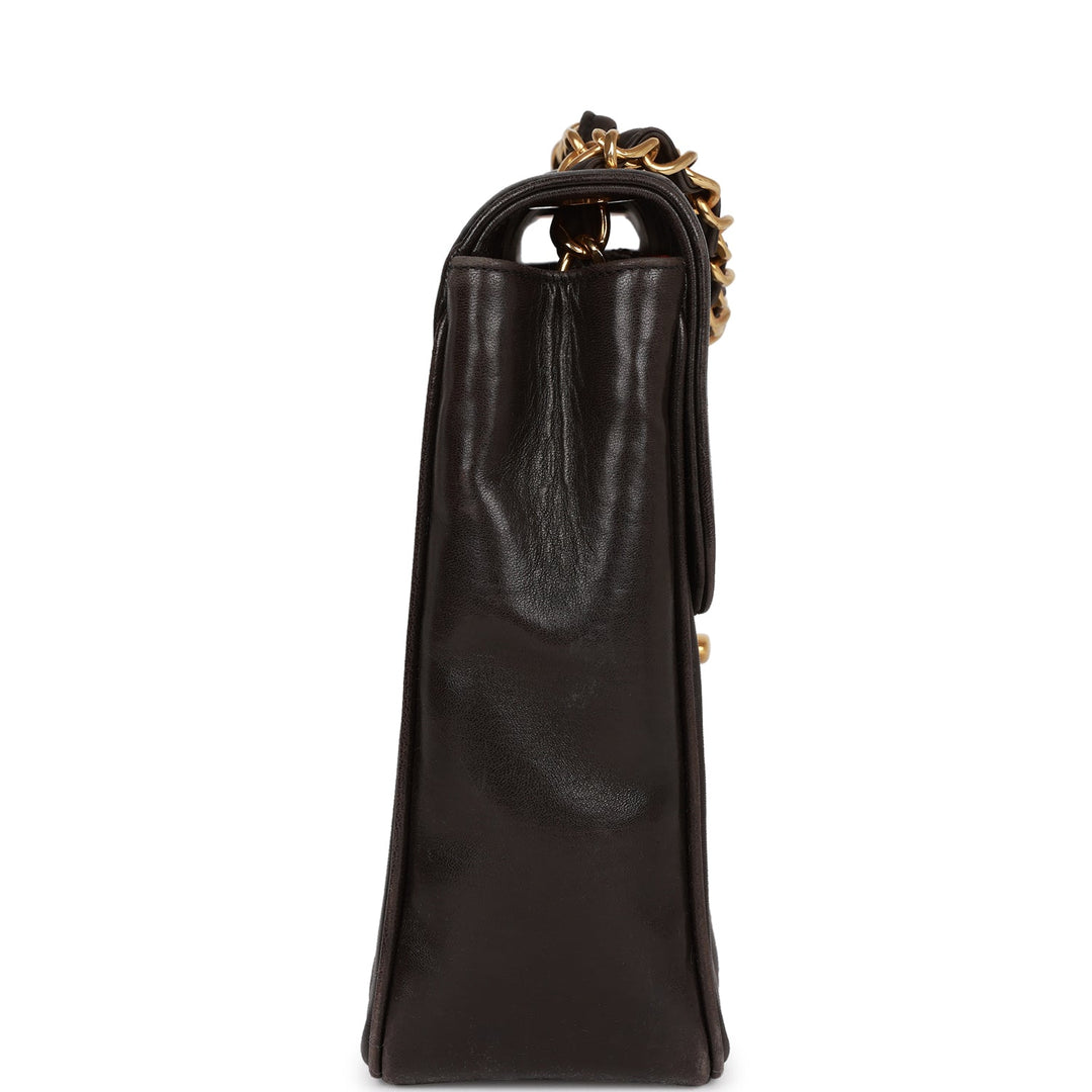 Vintage Top Quality Chanel Mademoiselle Jumbo Single Flap Black Lambskin Gold Hardware