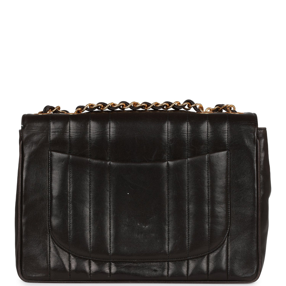 Vintage Top Quality Chanel Mademoiselle Jumbo Single Flap Black Lambskin Gold Hardware