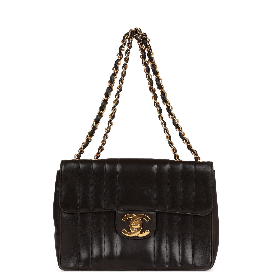 Vintage Top Quality Chanel Mademoiselle Jumbo Single Flap Black Lambskin Gold Hardware