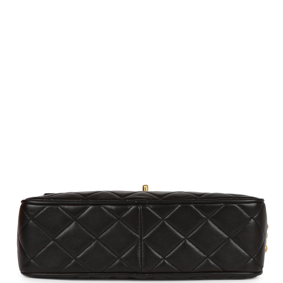 Vintage Top Quality Chanel Small Diana Fringe Camera Bag Black Lambskin Gold Hardware