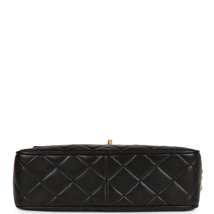 Vintage Top Quality Chanel Small Diana Fringe Camera Bag Black Lambskin Gold Hardware