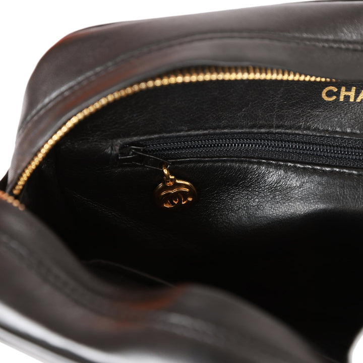 Vintage Top Quality Chanel Small Diana Fringe Camera Bag Black Lambskin Gold Hardware