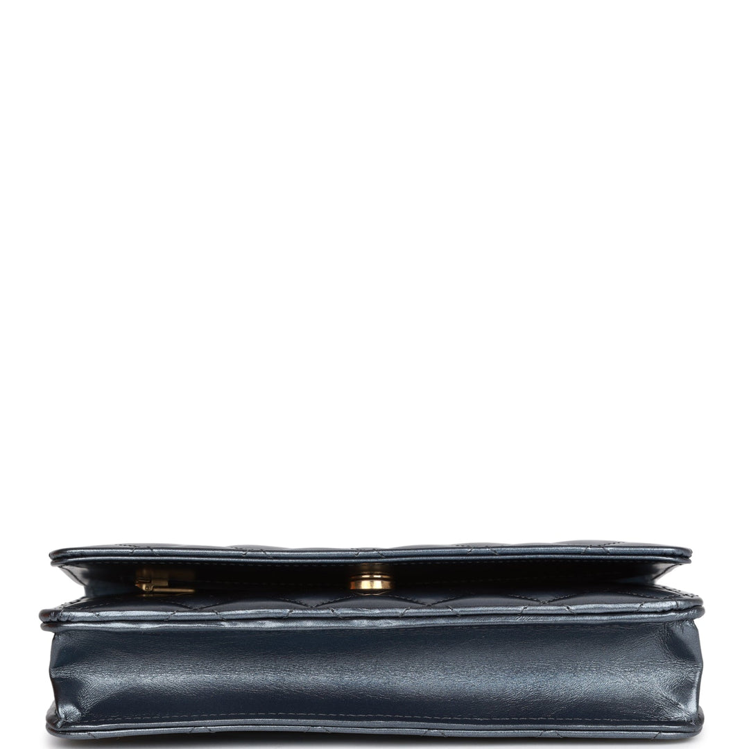 Top Quality Chanel Wallet on Chain WOC Dark Blue Iridescent Calfskin Antique Gold Hardware